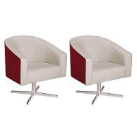 Kit 02 Poltronas Luiza Base Giratória De Metal Factor Vermelho E Linho Bege - 1