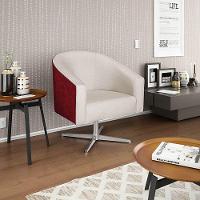 Kit 02 Poltronas Luiza Base Giratória De Metal Factor Vermelho E Linho Bege - 6