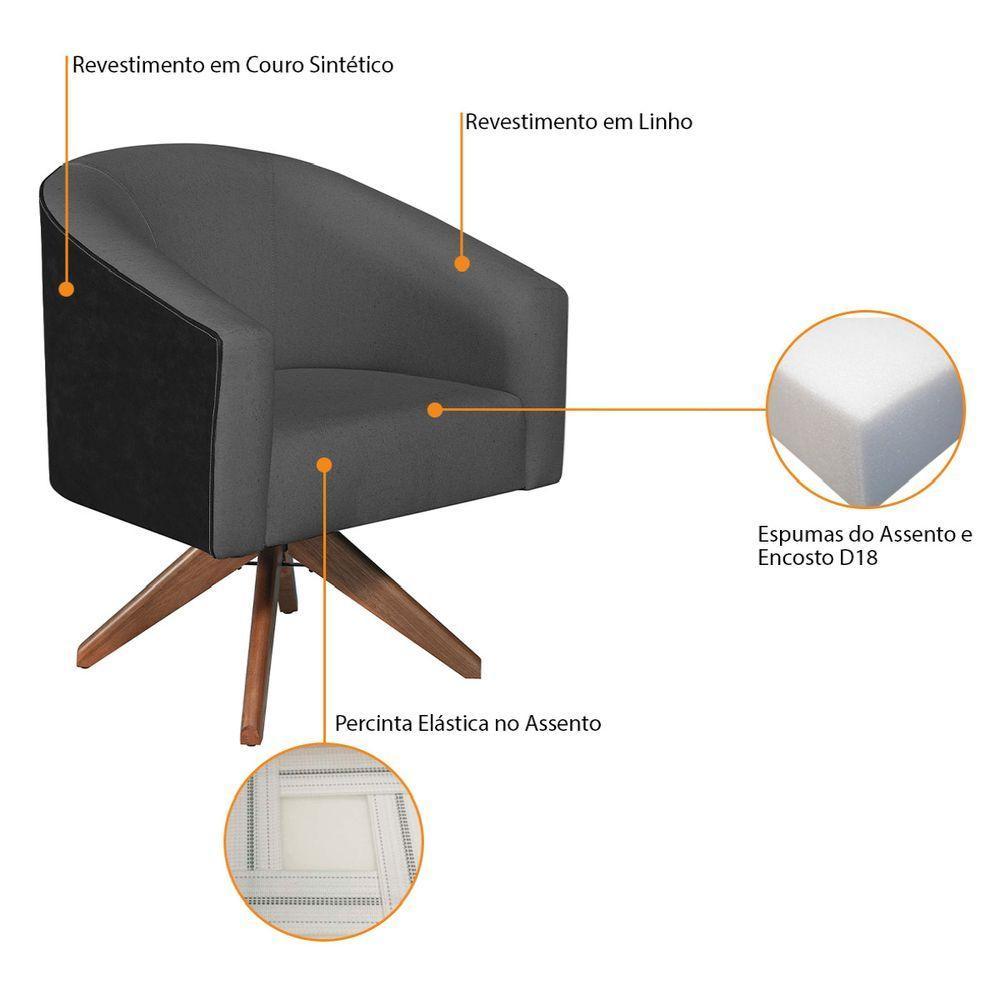 Kit 02 Poltronas Luiza Base Giratória De Madeira Factor Preto E Linho Cinza Escuro - 2