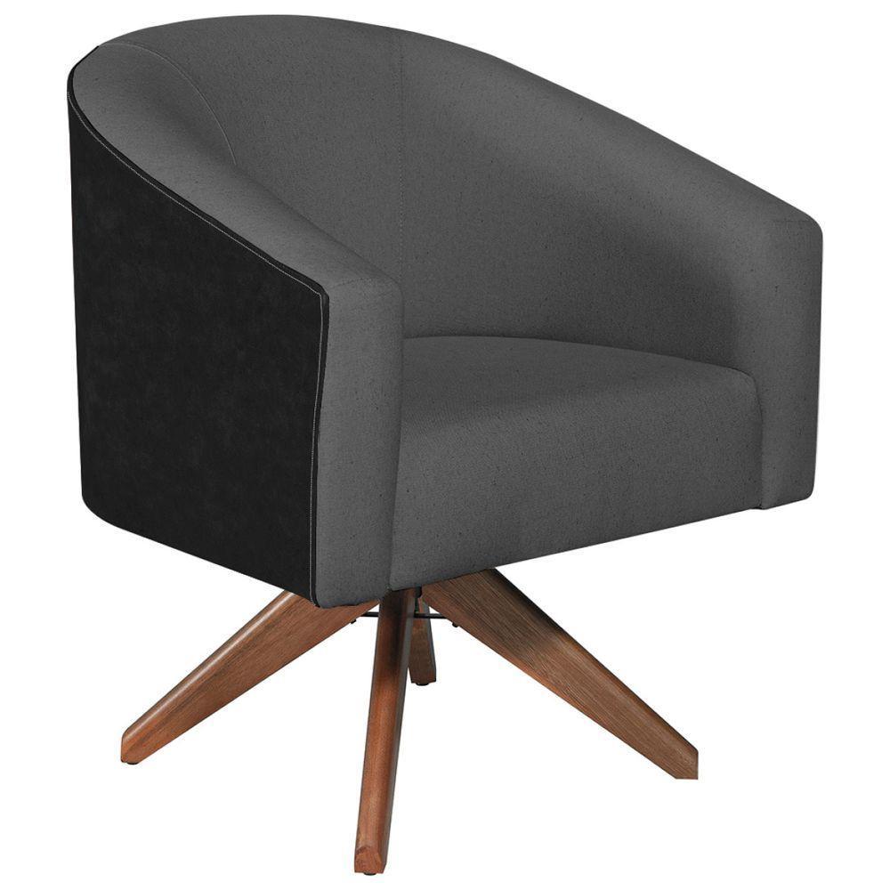 Kit 02 Poltronas Luiza Base Giratória De Madeira Factor Preto E Linho Cinza Escuro - 6