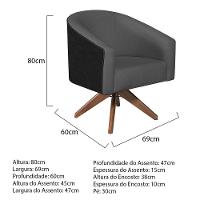 Kit 02 Poltronas Luiza Base Giratória De Madeira Factor Preto E Linho Cinza Escuro - 3