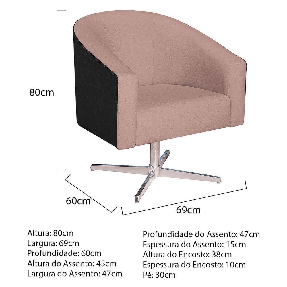 Kit 02 Poltronas Luiza Base Giratória De Metal Factor Preto E Linho Rosê - 2