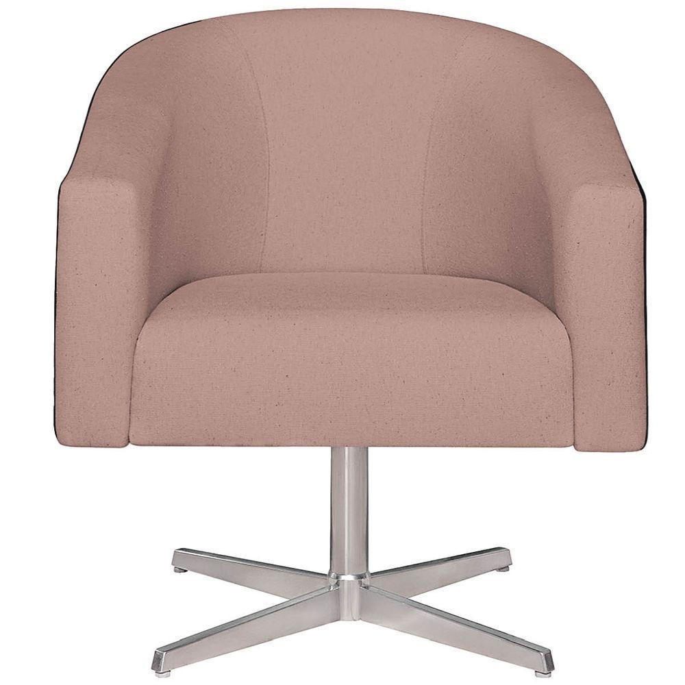 Kit 02 Poltronas Luiza Base Giratória De Metal Factor Preto E Linho Rosê - 4