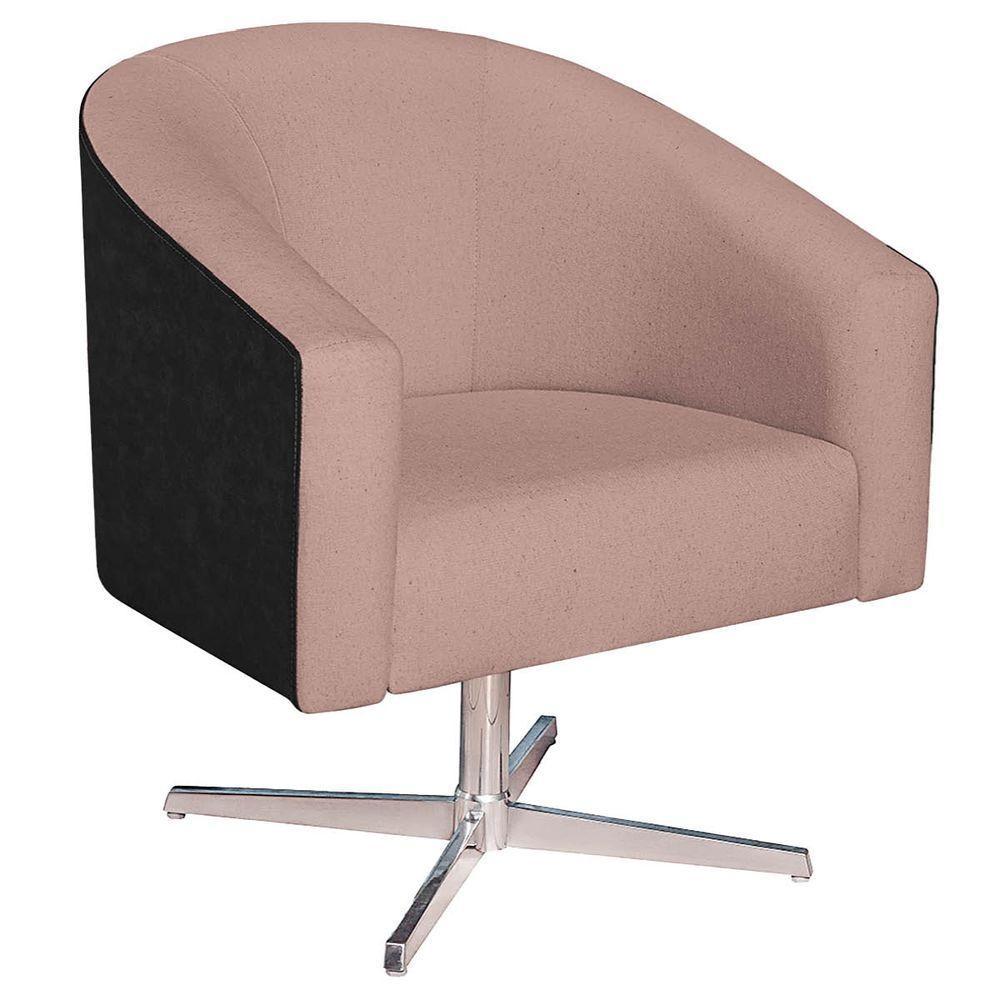 Kit 02 Poltronas Luiza Base Giratória De Metal Factor Preto E Linho Rosê - 5