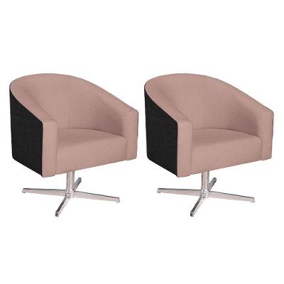 Kit 02 Poltronas Luiza Base Giratória De Metal Factor Preto E Linho Rosê