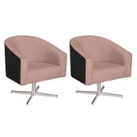 Kit 02 Poltronas Luiza Base Giratória De Metal Factor Preto E Linho Rosê - 1