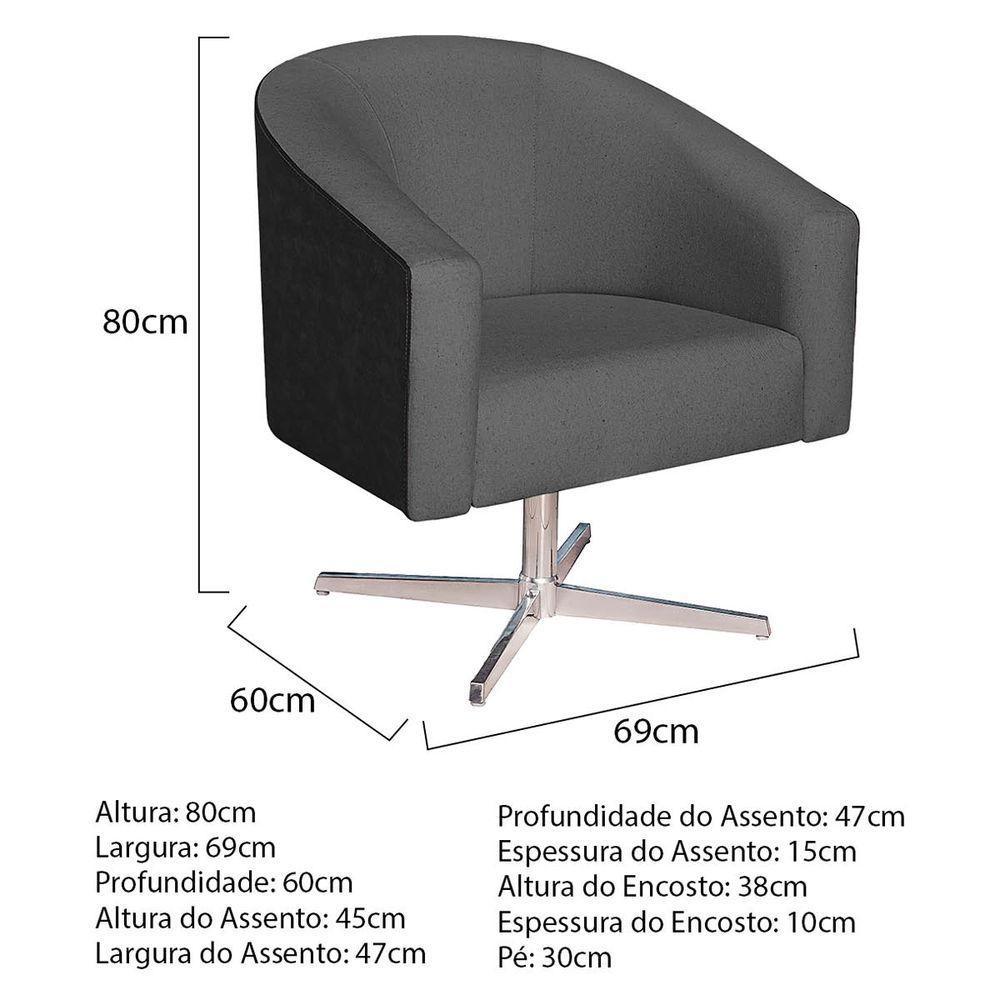 Kit 02 Poltronas Luiza Base Giratória De Metal Factor Preto E Linho Cinza Escuro - 2