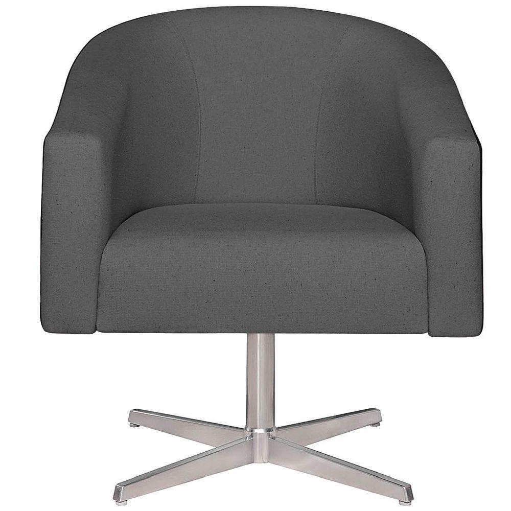 Kit 02 Poltronas Luiza Base Giratória De Metal Factor Preto E Linho Cinza Escuro - 4