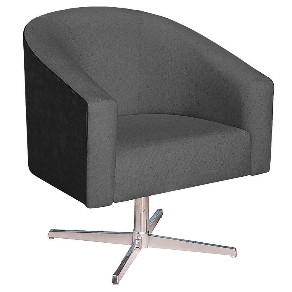 Kit 02 Poltronas Luiza Base Giratória De Metal Factor Preto E Linho Cinza Escuro - 5