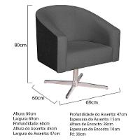 Kit 02 Poltronas Luiza Base Giratória De Metal Factor Preto E Linho Cinza Escuro - 2