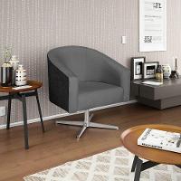 Kit 02 Poltronas Luiza Base Giratória De Metal Factor Preto E Linho Cinza Escuro - 6