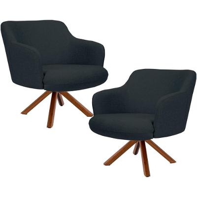 Kit 02 Poltronas Decorativas Jade D02 Giratória Linho Cinza Lyam Decor