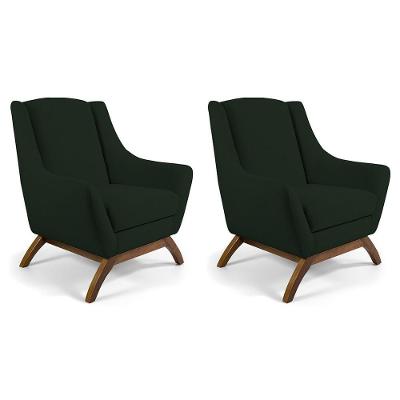 Kit 02 Poltronas Fixa Base De Madeira Veludo Verde