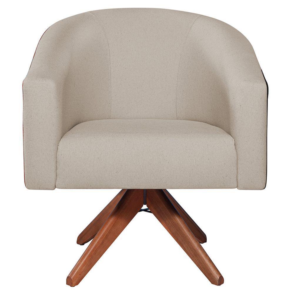 Kit 02 Poltronas Luiza Base Giratória De Madeira Factor Preto E Linho Bege - 10