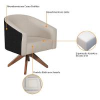 Kit 02 Poltronas Luiza Base Giratória De Madeira Factor Preto E Linho Bege