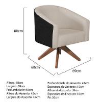 Kit 02 Poltronas Luiza Base Giratória De Madeira Factor Preto E Linho Bege - 6