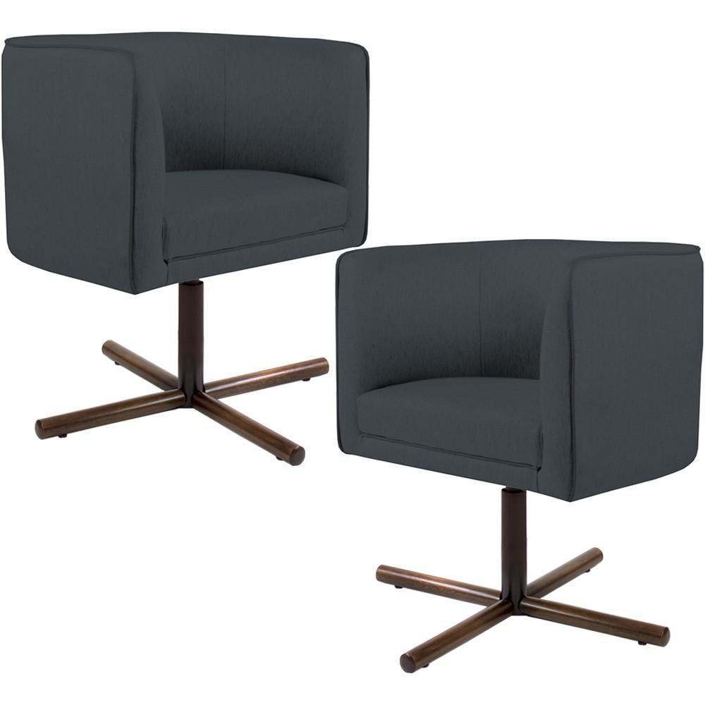 Kit 02 Poltronas Giratória Base X Veludo Cinza C-317 - 1