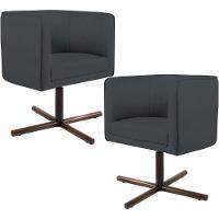 Kit 02 Poltronas Giratória Base X Veludo Cinza C-317 - 1