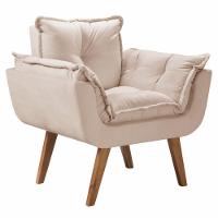 Poltrona Opalla Suede Bege 1 Lugar Base Palito Tecido Bege - 1