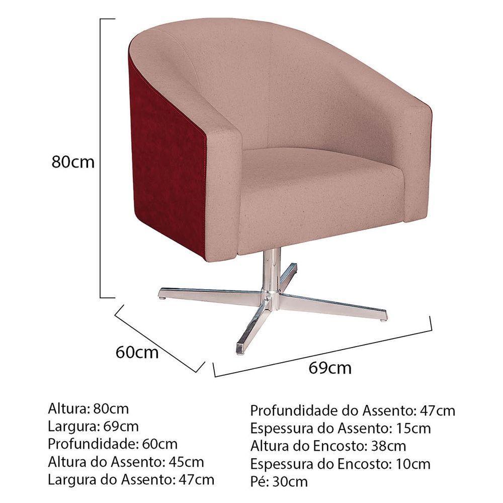 Kit 02 Poltronas Luiza Base Giratória De Metal Factor Vermelho E Linho Rosê - 2