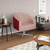 Kit 02 Poltronas Luiza Base Giratória De Metal Factor Vermelho E Linho Rosê - 6