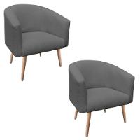 Kit 02 Poltronas Stella Linho Grafite A26 Natural - 5