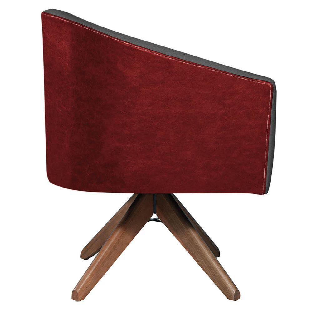 Kit 02 Poltronas Luiza Base Giratória De Madeira Factor Vermelho E Linho Cinza Escuro - 4