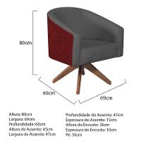 Kit 02 Poltronas Luiza Base Giratória De Madeira Factor Vermelho E Linho Cinza Escuro - 3