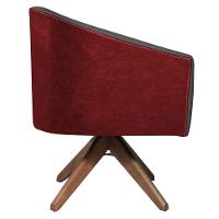 Kit 02 Poltronas Luiza Base Giratória De Madeira Factor Vermelho E Linho Cinza Escuro