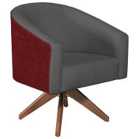 Kit 02 Poltronas Luiza Base Giratória De Madeira Factor Vermelho E Linho Cinza Escuro - 6