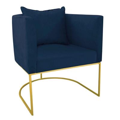 Poltrona Paola Suede Base Metálica Dourado azul Marinho