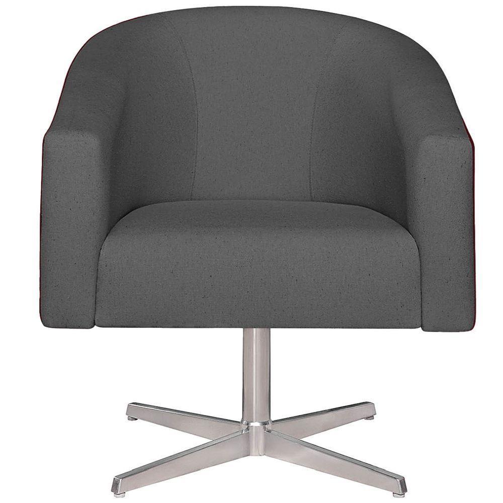 Kit 02 Poltronas Luiza Base Giratória De Metal Factor Vermelho E Linho Cinza Escuro - 3