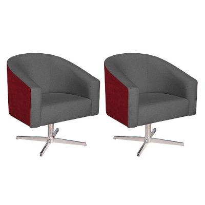 Kit 02 Poltronas Luiza Base Giratória De Metal Factor Vermelho E Linho Cinza Escuro