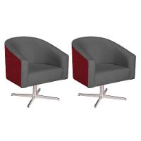 Kit 02 Poltronas Luiza Base Giratória De Metal Factor Vermelho E Linho Cinza Escuro - 1