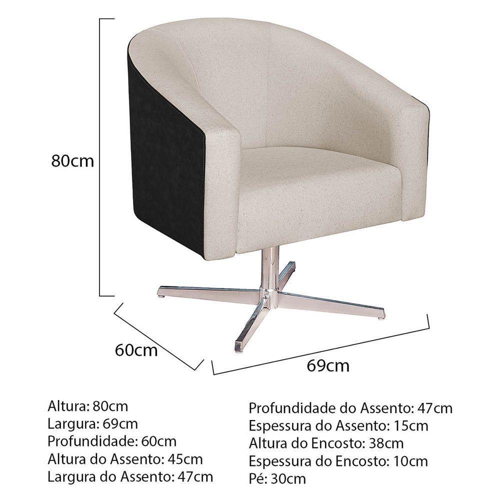 Kit 02 Poltronas Luiza Base Giratória De Metal Factor Preto E Linho Bege - 2