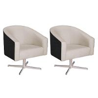 Kit 02 Poltronas Luiza Base Giratória De Metal Factor Preto E Linho Bege - 1