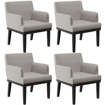 Kit 04 Poltronas Decorativas Sala De Estar Base Preto Beatriz W01 Linho Bege - Lyam Decor