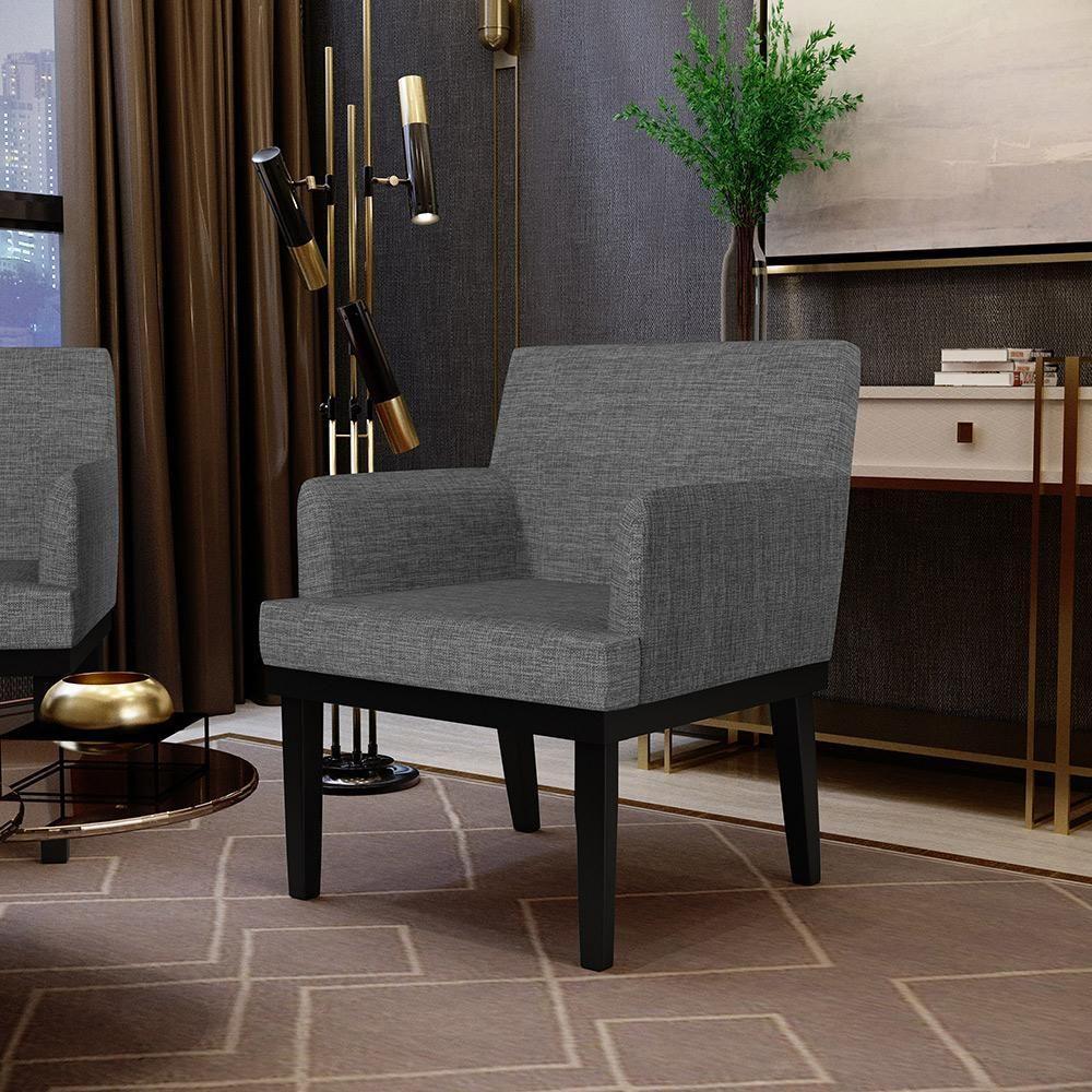 Kit 03 Poltronas Decorativas Sala De Estar Base Preto Beatriz W01 Linho Cinza Escuro - Lyam Decor - 10