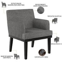 Kit 03 Poltronas Decorativas Sala De Estar Base Preto Beatriz W01 Linho Cinza Escuro - Lyam Decor - 8