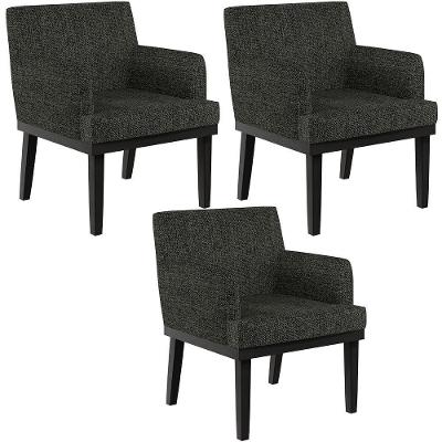 Kit 3 Poltronas Decorativas Beatriz W01 Linho Cinza Preto Lyam Decor