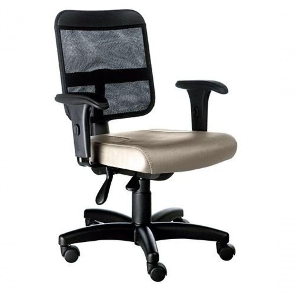 Poltrona Secretária Com Braços Tela Mesh Bege - 1