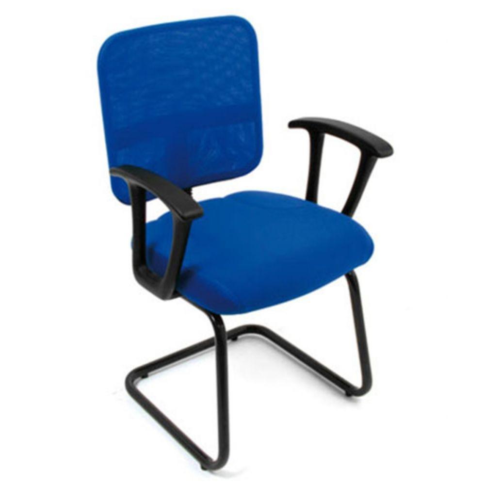 Poltrona Secretária Base Fixa Em S Linha Tela Mesh Azul - 2