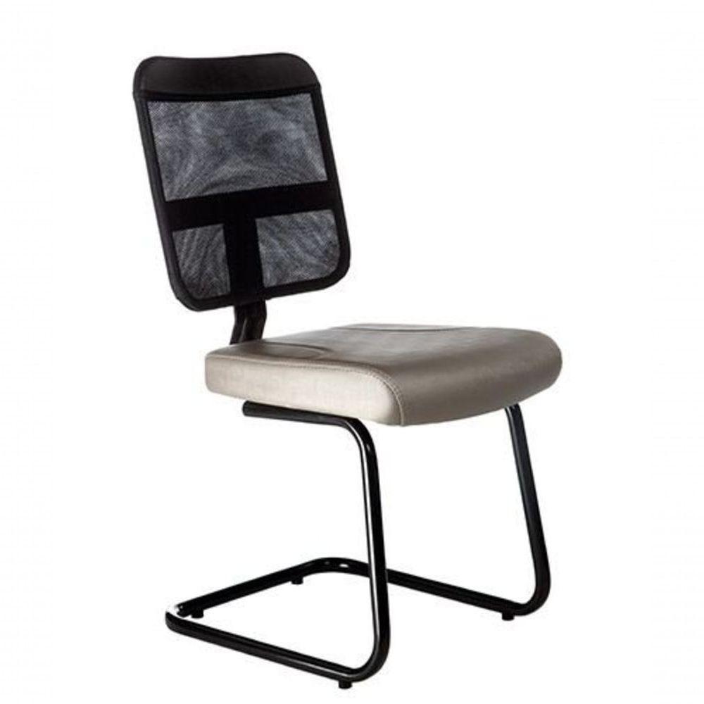 Poltrona Secretária Base Fixa Em S Linha Tela Mesh Bege - 1