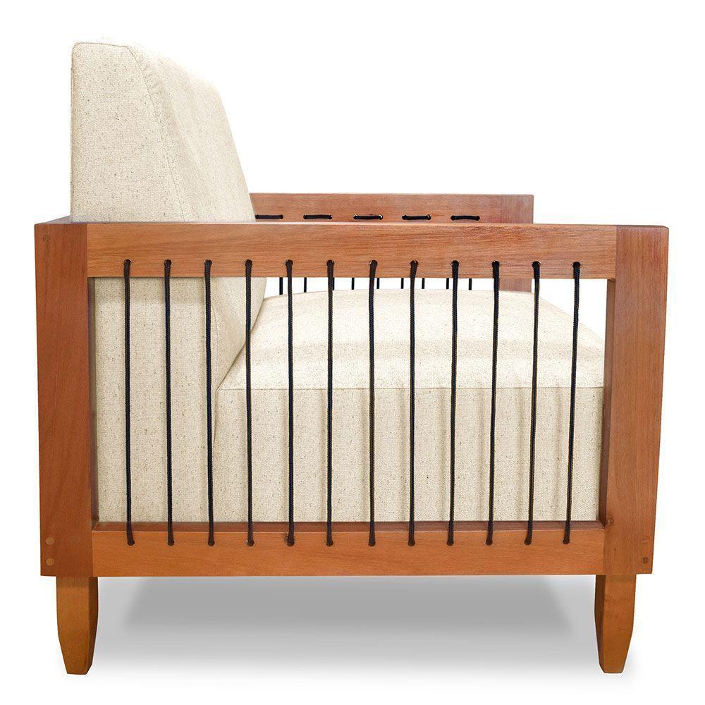 Kit 2 Poltronas Decorativa Marilia Linho Base Em Madeira Castanho - Pallazio Cor Bege - 6