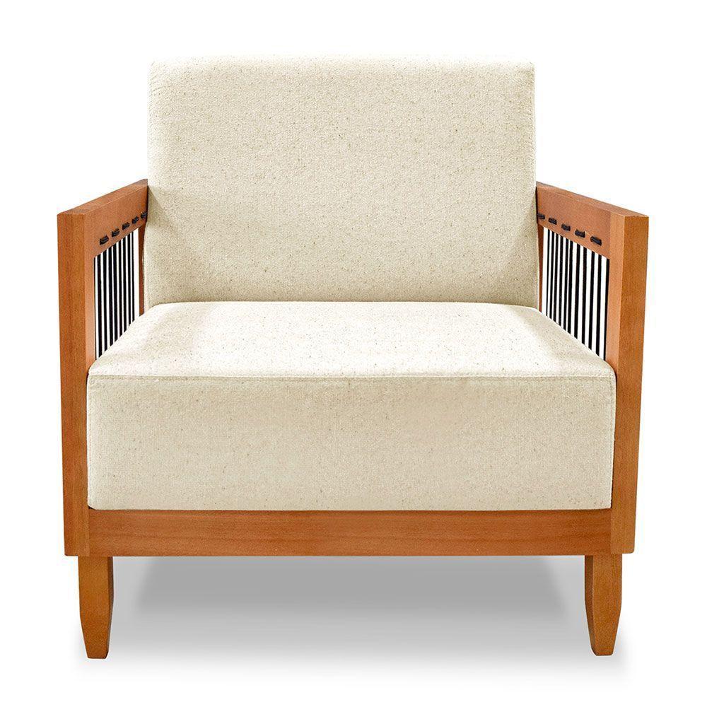 Kit 2 Poltronas Decorativa Marilia Linho Base Em Madeira Castanho - Pallazio Cor Bege - 7