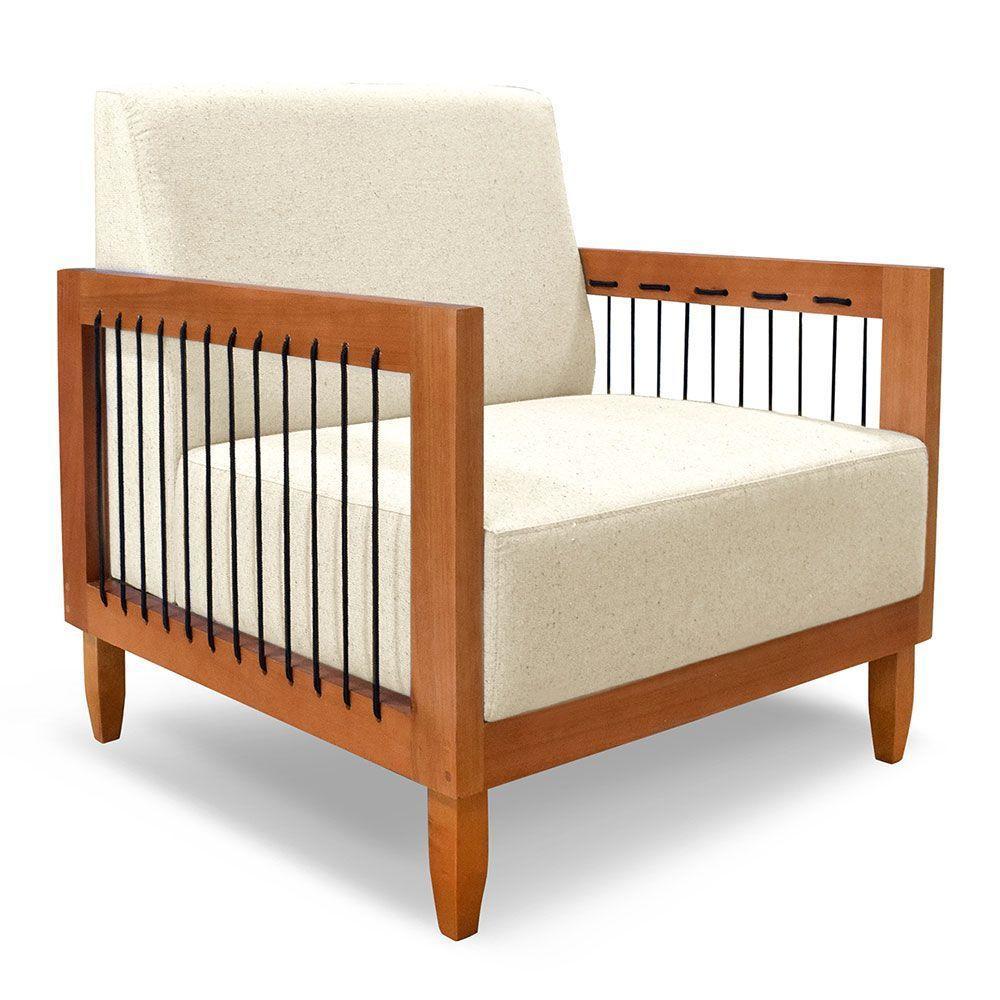 Kit 2 Poltronas Decorativa Marilia Linho Base Em Madeira Castanho - Pallazio Cor Bege - 8