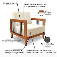 Kit 2 Poltronas Decorativa Marilia Linho Base Em Madeira Castanho - Pallazio Cor Bege