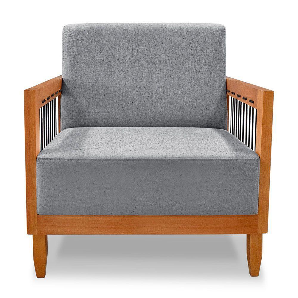 Kit 2 Poltronas Decorativa Marilia Linho Base Em Madeira Castanho - Pallazio Cor Grafite - 6