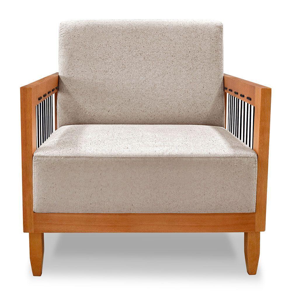 Kit 2 Poltronas Decorativa Marilia Linho Areia Base Em Madeira Castanho - Pallazio - 7