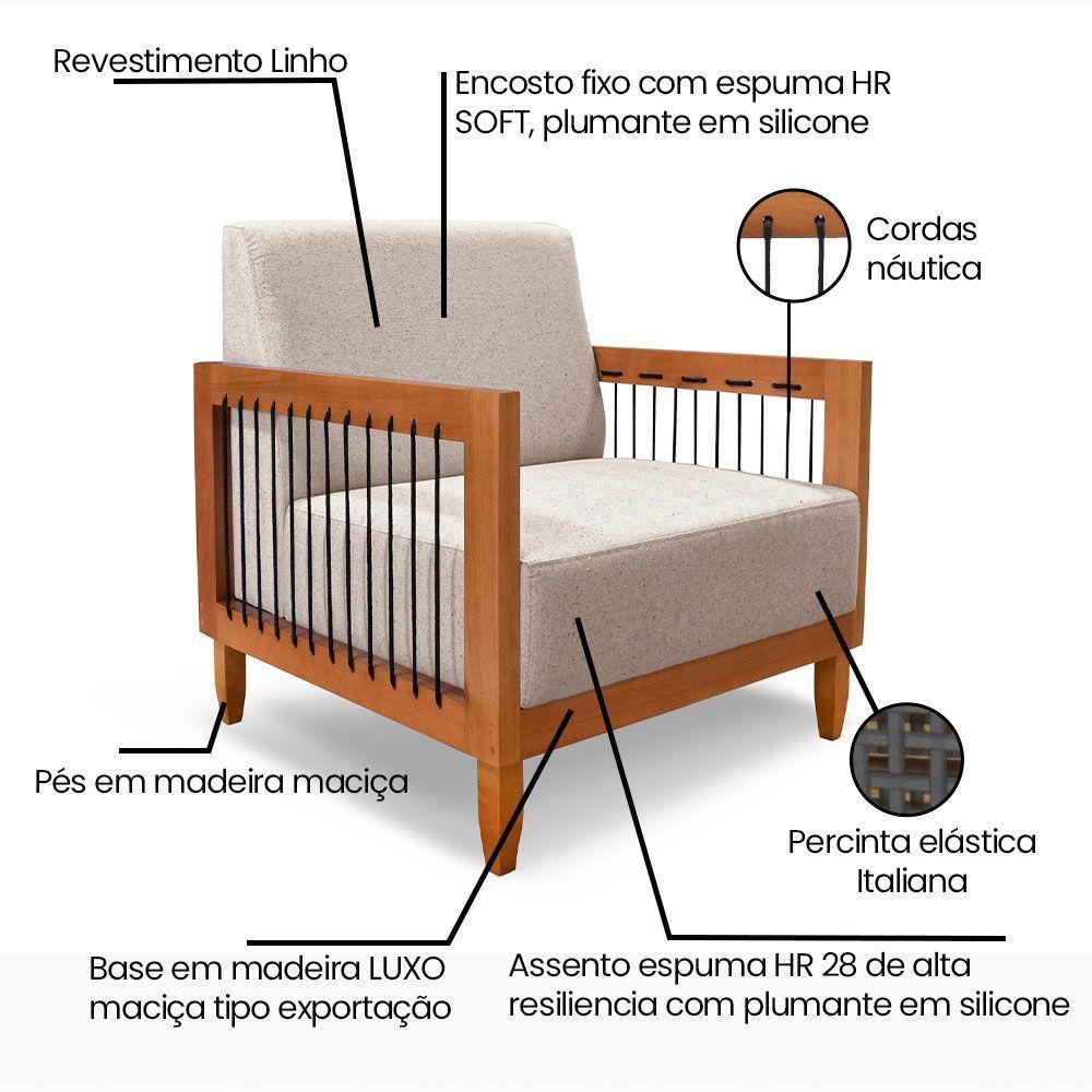 Kit 2 Poltronas Decorativa Marilia Linho Areia Base Em Madeira Castanho - Pallazio - 10